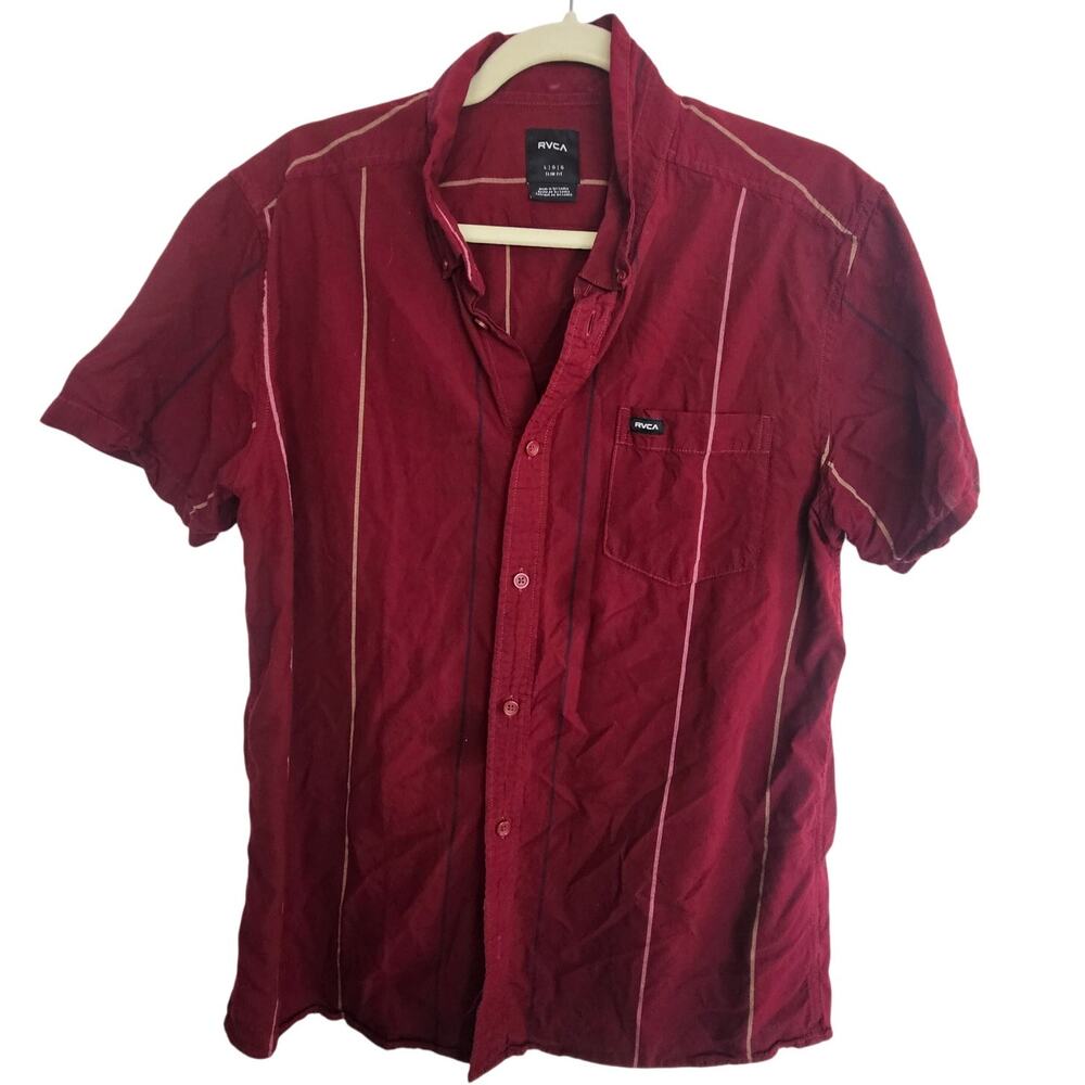 RVCA Mens Striped Button Shirt Size L Slim Fit Skater Skateboard Weekend Vibes